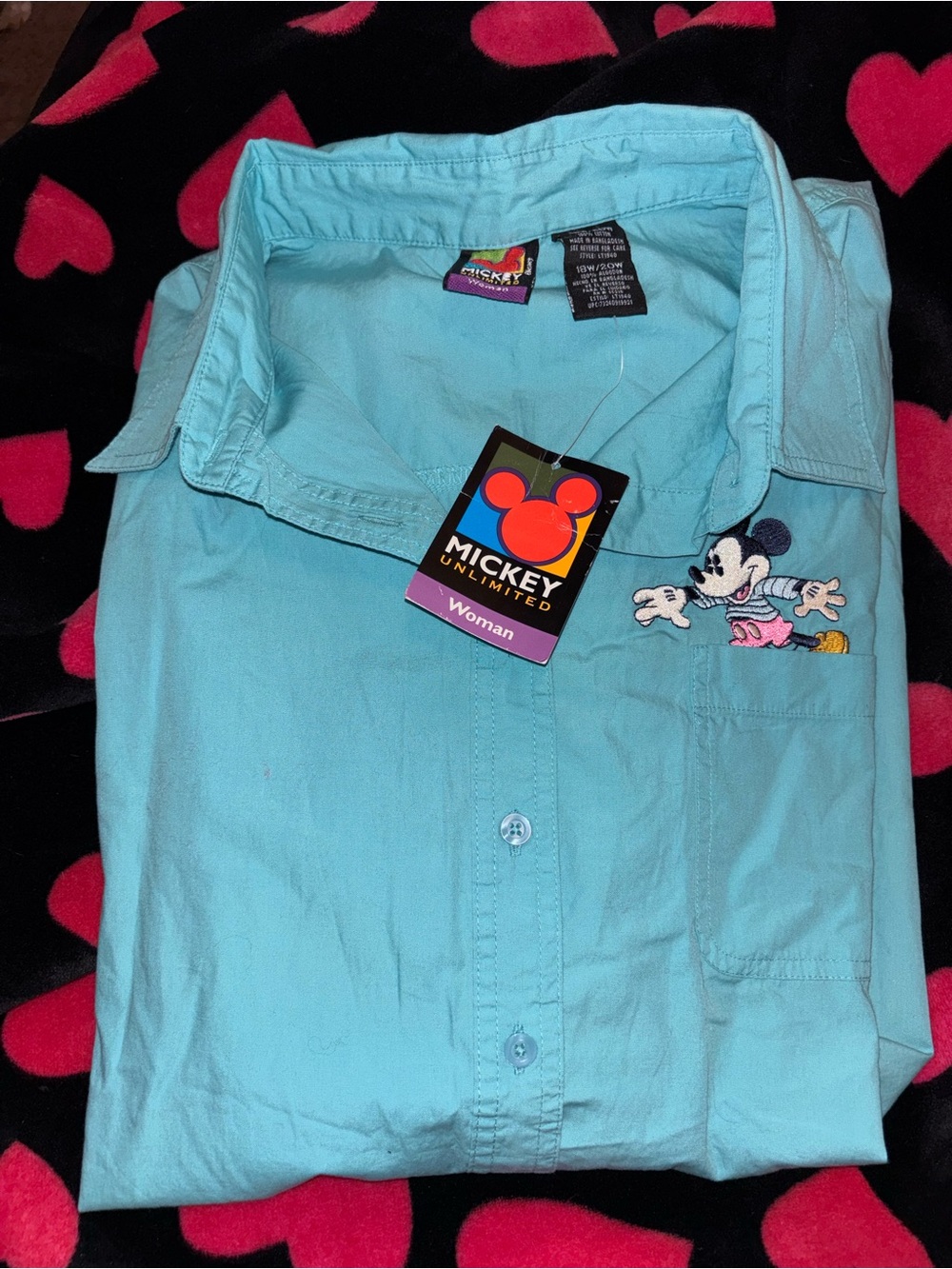 Vintage Mickey Unlimited Light Blue Button-Up Shirt for Women NWT A00417